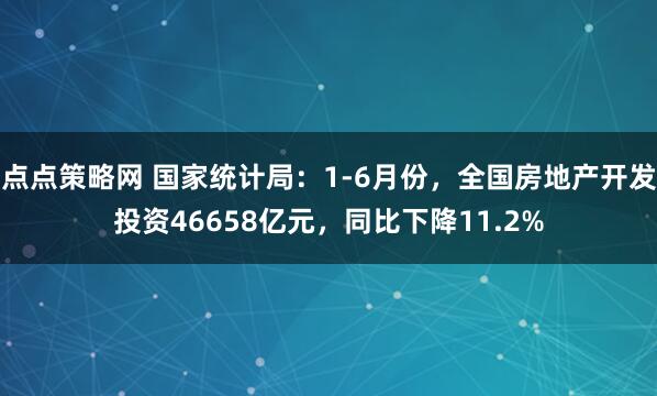 点点策略网 国家统计局：1-6月份，全国房地产开发投资46658亿元，同比下降11.2%