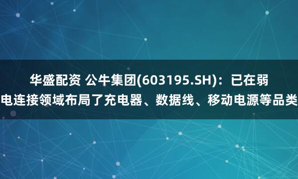 华盛配资 公牛集团(603195.SH)：已在弱电连接领域布局了充电器、数据线、移动电源等品类